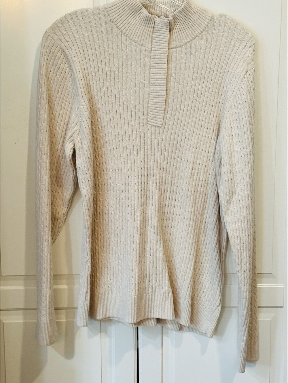 Croft And Barrow Women's Cream Ribbed Knit Quarter-Zip Sweater SizeXL